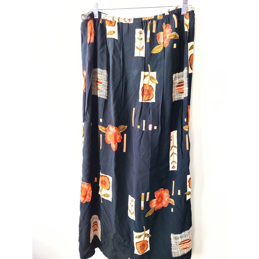 Women Chico Design Black Flower Pattern Elastic Waist Wrap Skirt 90s Fashion